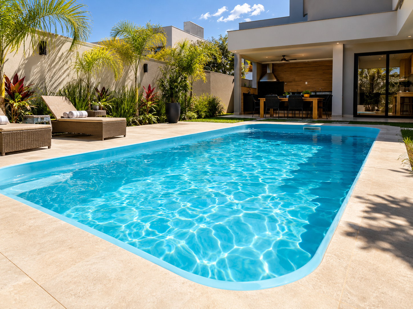 Piscina de fibra instalada em uma casa brasileira